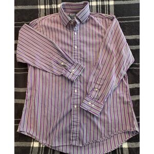 Polo Ralph Lauren Shirt Mens 17 32/33 Purple Green Striped Regent Custom Fit